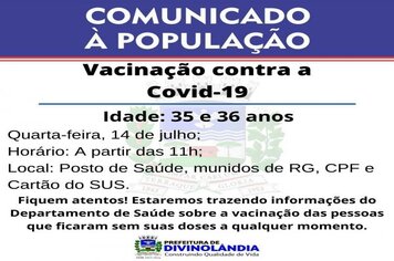 Vacinação contra Covid-19 nesta quarta-feira; 14 de julho