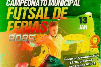 PREFEITURA MUNICIPAL DE DIVINOLÂNDIA PROMOVE CAMPEONATO MUNICIPAL DE FUTSAL FÉRIAS - JANEIRO 2025